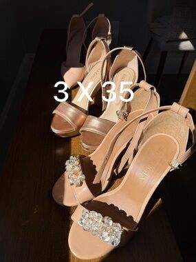 Aldo Nude Crystal-Embellished Ankle-Strap Heels